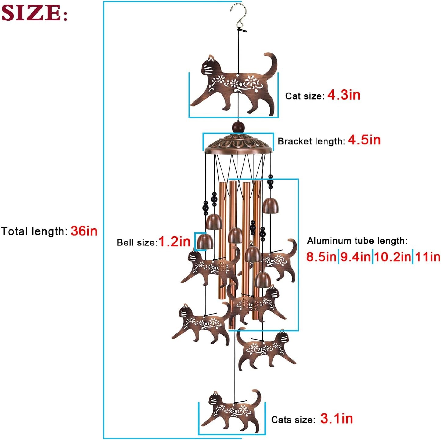 Outdoor Wind chimes Decor, Cats Wind Chimes for Home, Patio, Porch, Lawn, Indoor, Garden Cat Decoration, Mobile Cat Wind Catcher, Music Wind Bells, Memorial Gifts, Festival Gifts for Mom/Grandma/Woman