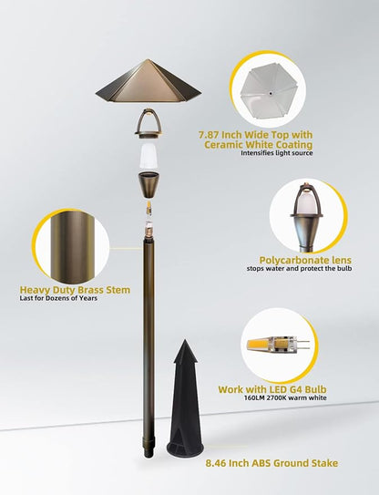 COLOER 4-Pack 12V Brass Outdoor Low Voltage Garden Path Lights for Outside(Bronze,23.2" Tall, 7.9" Shade) with 2W 2700K G4 LED Bulb(605B)