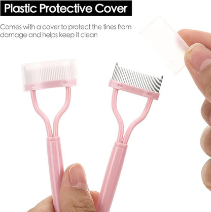 Stainless Steel Eyelash Curler with Comb and Eyelash Brush Fit Suitable for Any Eye Shapes and Sizes, with 5 Silicone Refill Pads (Light Pink Set)