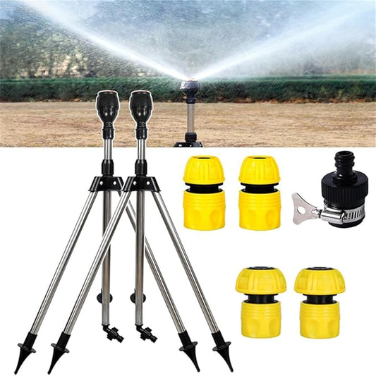 Impact Tripod Sprinkler, Rotating Tripod Sprinkler,360‑Degree Automatic Rotating Irrigation Watering, Tripod Telescopic Support for Lawn (2 PCS)