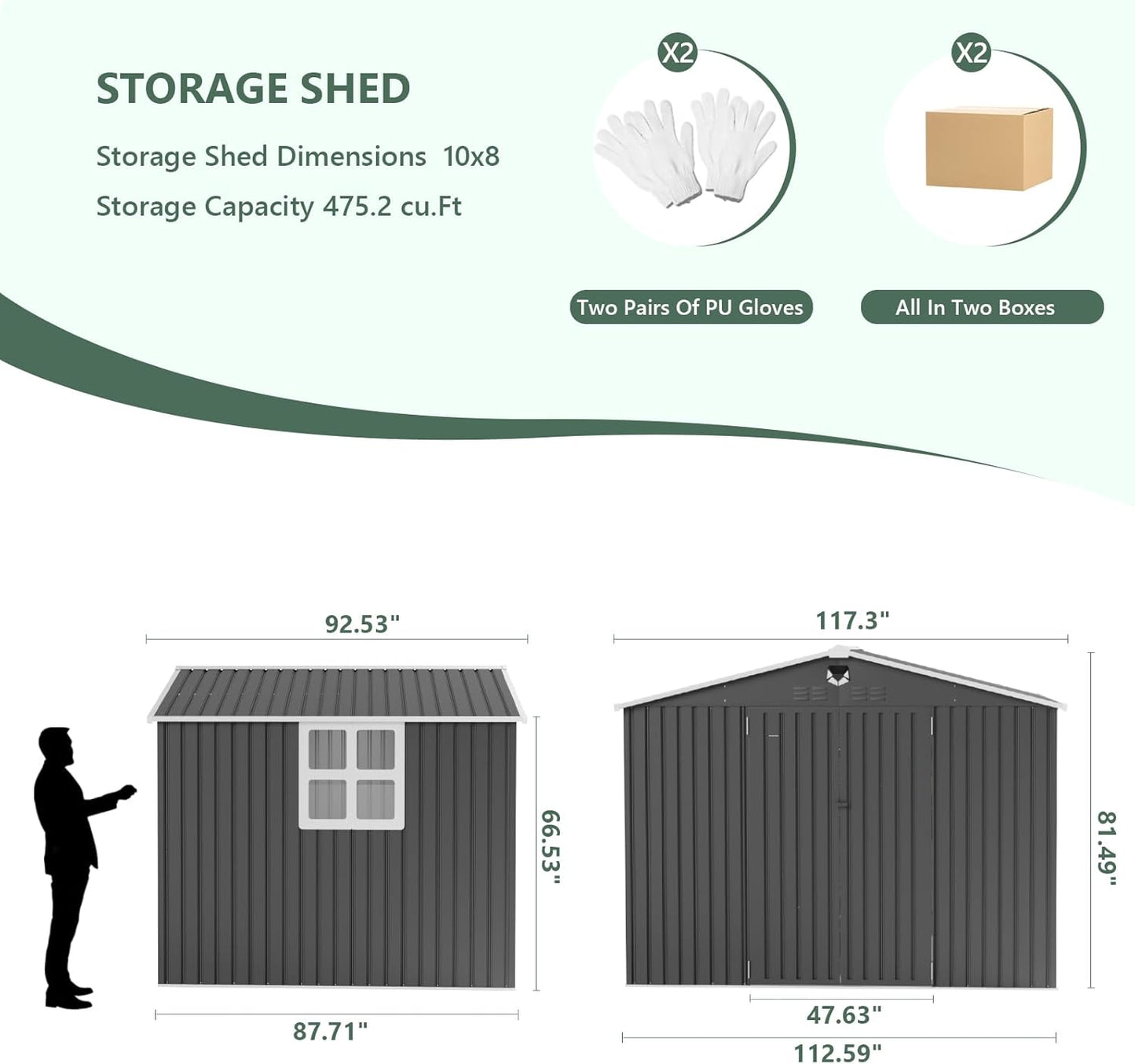 10x8 FT Metal Storage Shed with Window,Outdoor Storage Building,Large Backyard Sheds,Waterproof Outside Storage Sheds