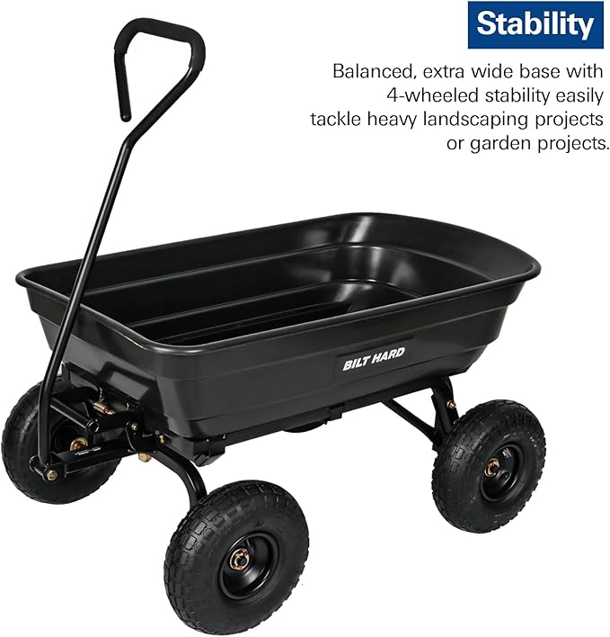 BILT HARD 600 lbs Poly Garden Dump Cart with 180° Rotating Handle, 4 Cu.Ft. Capacity Heavy Duty Garden Carts with No Flat Tires for Yard, Outdoor