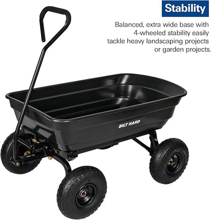 BILT HARD 600 lbs Poly Garden Dump Cart with 180° Rotating Handle, 4 Cu.Ft. Capacity Heavy Duty Garden Carts with No Flat Tires for Yard, Outdoor