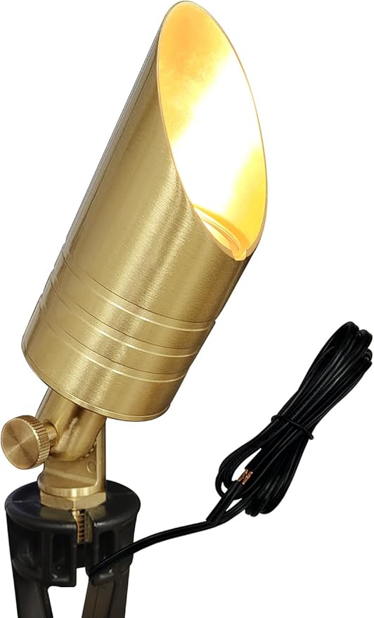 MALORY Brass Landscape Spotlight,12V AC/DC Low Voltage LED Landscape Lighting,Waterproof Spot Up Light for Garden,Patio and Yard (1-Pack Without Bulb)