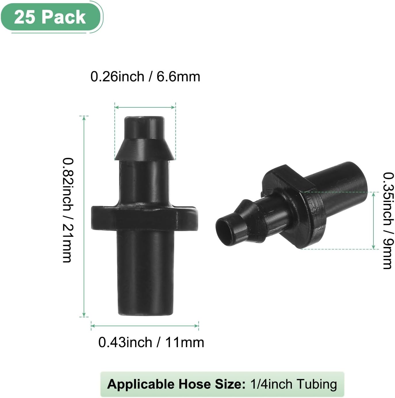 25-Pack Drip Irrigation Barbed Fittings, for 1/4 Inch Tubing Flat Connector Plastic Coupling Irrigation Parts for Garden/Greenhouse/Aquarium/Flower Pot, Drip Pipe Accessories