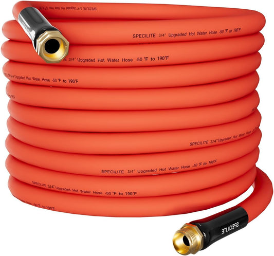 SPECILITE 3/4" Hot/Cold Garden Water Hose 50 ft, -50℉-190℉,Flexible & Lightweight With 3/4" Brass Fittings for Yard, Outdoor, Farm, Red
