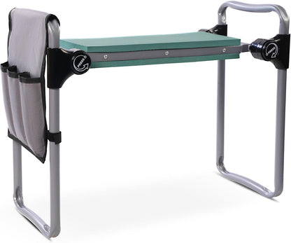 Try & DO Garden Kneeler and Seat with Smart Button-Press Design, Garden Stool with Soft EVA Kneeling Pad and Tool Bag, 2 in 1 Foldable and Lighrweight