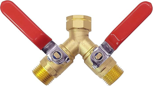 Brass Full Flow Garden Hose Splitter 3/4" GHT Heavy Duty 2 Way Y Valve Water Hose Shut Off Outdoor Faucet Splitter Connector Adapter with Long Handle