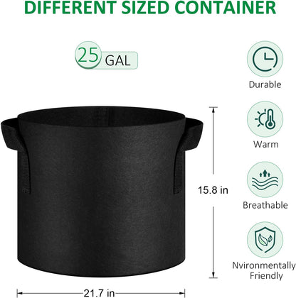 NYONG 12-Pack 25 Gallon Thickened Non-Woven Grow Bags, Aeration Fabric Pots with Handles（Black）
