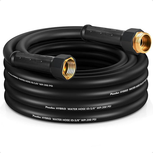 Garden Hose 25ft x 5/8", NON-EXPANDABLE Heavy Duty Premium Flexible Water Hose, No Kink, Leakproof, Lightweight Hybrid Hose with Male to Female Fittings for Household、Backyard