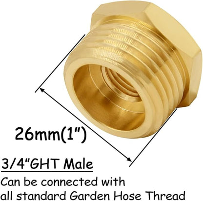 2PCS Brass Garden Hose Bushing 3/4"GHT Male to 1/4"NPT Female Thread Reducer Adapter Water Hose Nipple Reducing Convert Pipe Fittings Connector