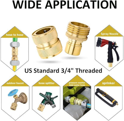 STYDDI Brass Full Flow Garden Hose Quick Connect Fittings, Full Port Solid Brass Outdoor Water Hose Quick Disconnect Connector Coupler with Male and Female - 6 Male and 3 Female