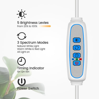 Garpsen Floor Plant Light, Full Spectrum 252 LEDs Grow Light for Indoor Plants with Base, 3 Color Modes & 5 Dimmable, Timer 6/12/16H Grow Lamp with 67''Height Adjustable, 3-Head-White