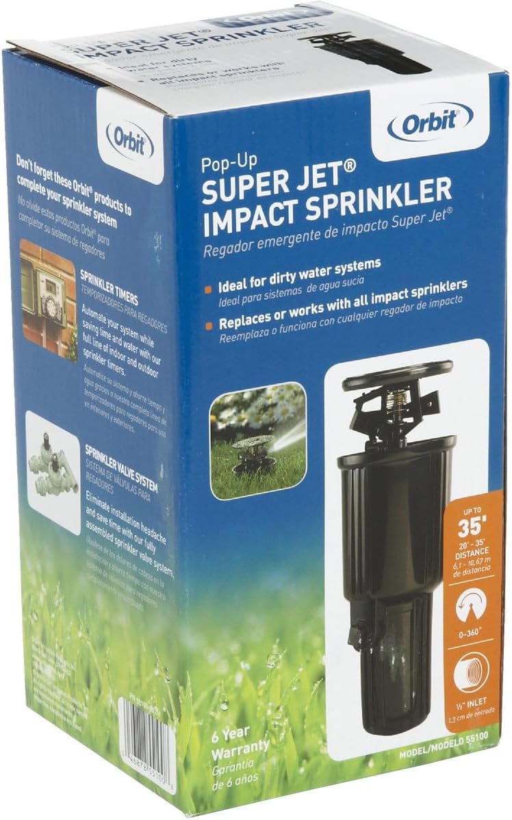 Orbit 55100 Super-Jet 3-Inch Pop-Up Impact Canister Sprinkler Spray Head with 40-Foot Coverage