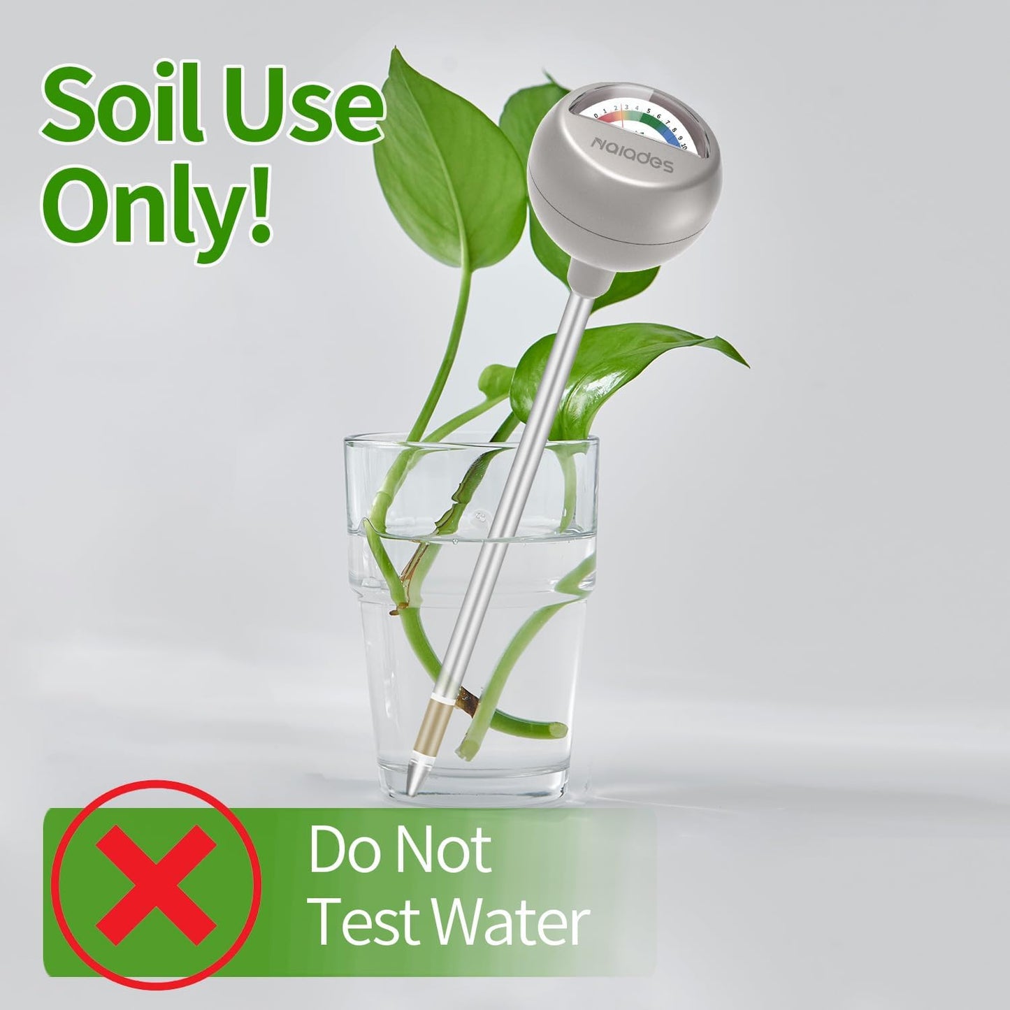 Naiades Soil Moisture Meter, Silver Plant Water Monitor, Hygrometer Sensor for Gardening Farming, Indoor and Outdoor (No Battery Required)