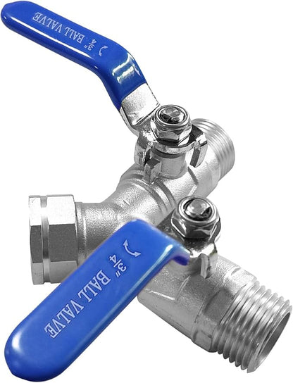 Garden Hose Y Valve Hose Splitter Stainless Steel 3/4" GHT Thread Hose Splitter with Long Handle