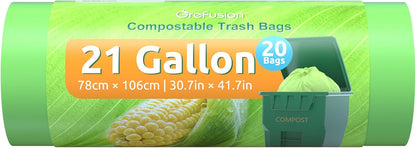 GreFusion Compostable Trash Bags 21 gallon,20 Count,Extra Thick 1.28 Mills,Fits13-25 gallon trash can, Extra Strong and thick,Compostable Lawn & Leaf Yard Waste bags,ASTM D6400,Bpi Certified