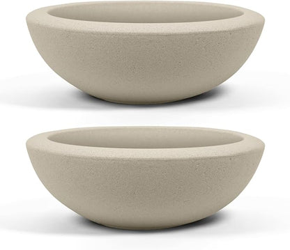ARBORA 26" Santorini Bowl 2-Pack with Classic Cream Finish - Polyresin Indoor and Outdoor Planter2, Durable, Weatherproof, Lightweight, Large Plant Pots for Patio, Garden, Deck, Entryway