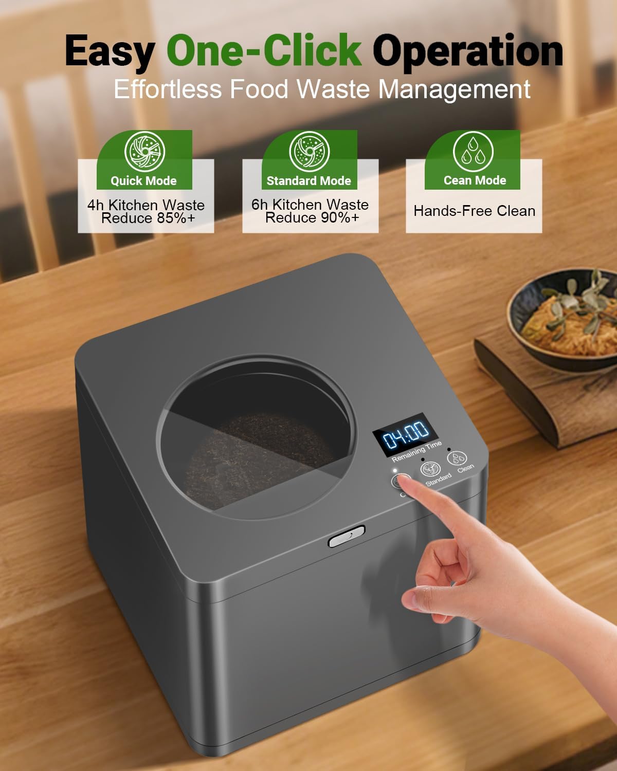 Electric Composter for Kitchen, 2.5L Indoor Countertop Compost Bin Kitchen with LED Display, Visible Window & Carbon Filter, Auto-Clean, 4H/6H Fast Processing, Odorless Food Compost Machine