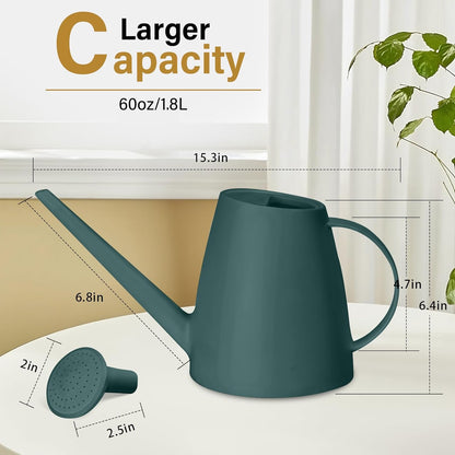 Plastic Watering Can - for Indoor and Outdoor House Plant Garden - with Long Spout - 1/2 Gallon - Blackish Green