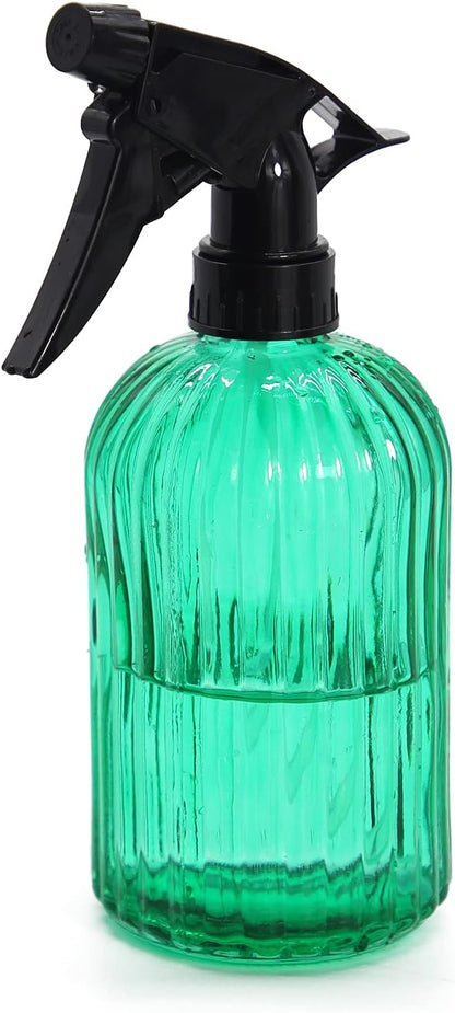 OFFIDIX Glass Spray Bottle, Fine Mist Plant Mister Handheld Pressure Spray Bottles,0.4L/13.5oz Watering Can with Adjustable Nozzle for Outdoor Indoor Gardening and Cleaning Work (Green)