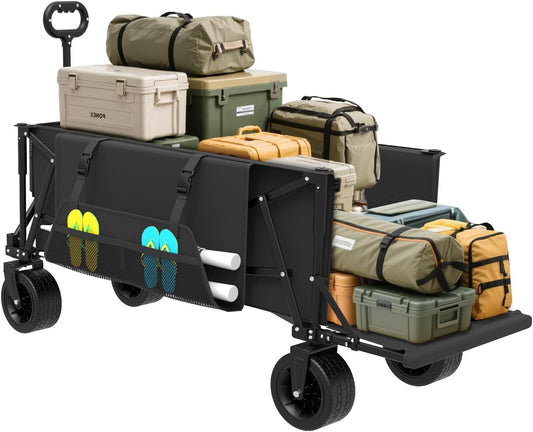 ZENPETIO 49" Collapsible Wagons Carts Foldable with Tailgate, 300L Heavy Duty Folding Wagon Cart with Big All-Terrain Beach Wheels, 360 LBS Capacity Portable Utility Wagon for Garden Outdoor Camping