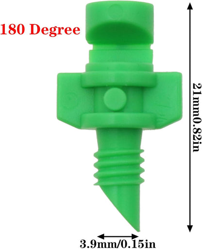 100PCS Drip Irrigation Emitters Micro Sprinkler Heads Micro Garden Lawn Water Spray Misting Nozzle Sprinkler Irrigation for Plant Irrigation Systems (Green 180°)
