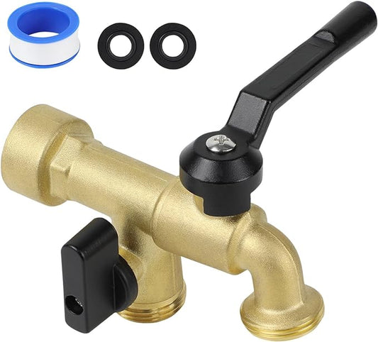 Double Outdoor Faucet, Outside Tap Garden Water Faucet Wall Mounted 3/4 inch NPT Female Inlet & Two Outlets, Frost-proof Brass Outside Spigot for Home Balcony Hose Connector (Copper 3/4" Female Inlet)