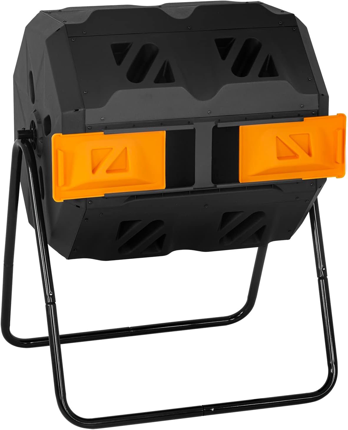 Compost Bin,43 Gallon Compost Bin Kitchen,Tumbling Composting Bins,Dual Chamber Sliding Doors for Garden Patio,Compost Tumbler,Easy to Assemble,Orange Door