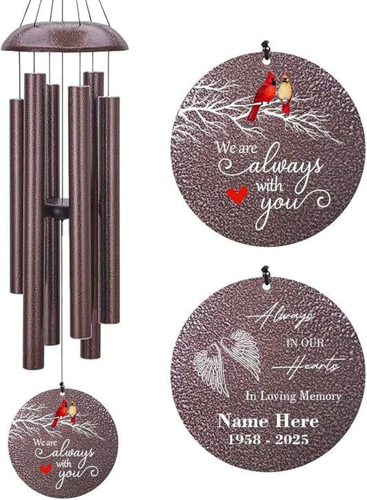 Personalized Sympathy Wind Chimes, Cardinal Wind Chimes, Wind Chime for Loss of Loved Father/Mother/Lover, Commemorative Sympathy Bereavement Gifts for Condolences/Funeral