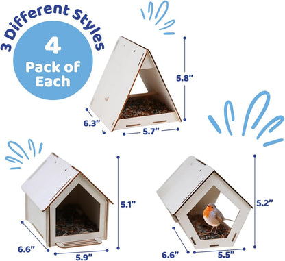 Neliblu Bird Houses to Paint for Kids - Wooden - 12 Pc, Plywood, Durable Material, Educational Fun, Complete Set, Child-Safe, Bulk Crafts - Paint a Bird House Kit for Kids