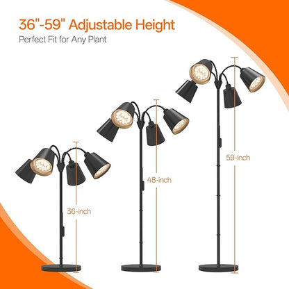 Bstrip Grow Lights for Indoor Plants, 4 Head Floor Grow Light Stand with Flexible Gooseneck, 3800K Full Spectrum Non-Dimmable Light for Plants Growing, 59" Tall Standing Grow Light with Smart Timer