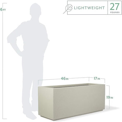 PolyStone Milan Tall Modern Outdoor/Indoor Rectangular Trough Planter, 46" L X 17" W X 19" H, Lightweight, Heavy Duty, Weather Resistant, Polymer Finish, Commercial and Residential (Greige)