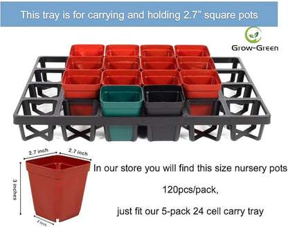Square Nursery Pot Tray with 24 Cells, 5 Pack Plant Trays for Pots, Flower Pot Moving Tray, Plastic Planting Tray for Carrying Small Plant Pots(120 Cells in Total