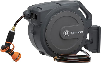 Giraffe Tools Hose Reel 1/2‘’ 78 ft, Heavy Duty Retractable Garden Hose Reel with Any Length Lock, Slow Return System, Wall Mounted and 180 Deg Swivel Bracket