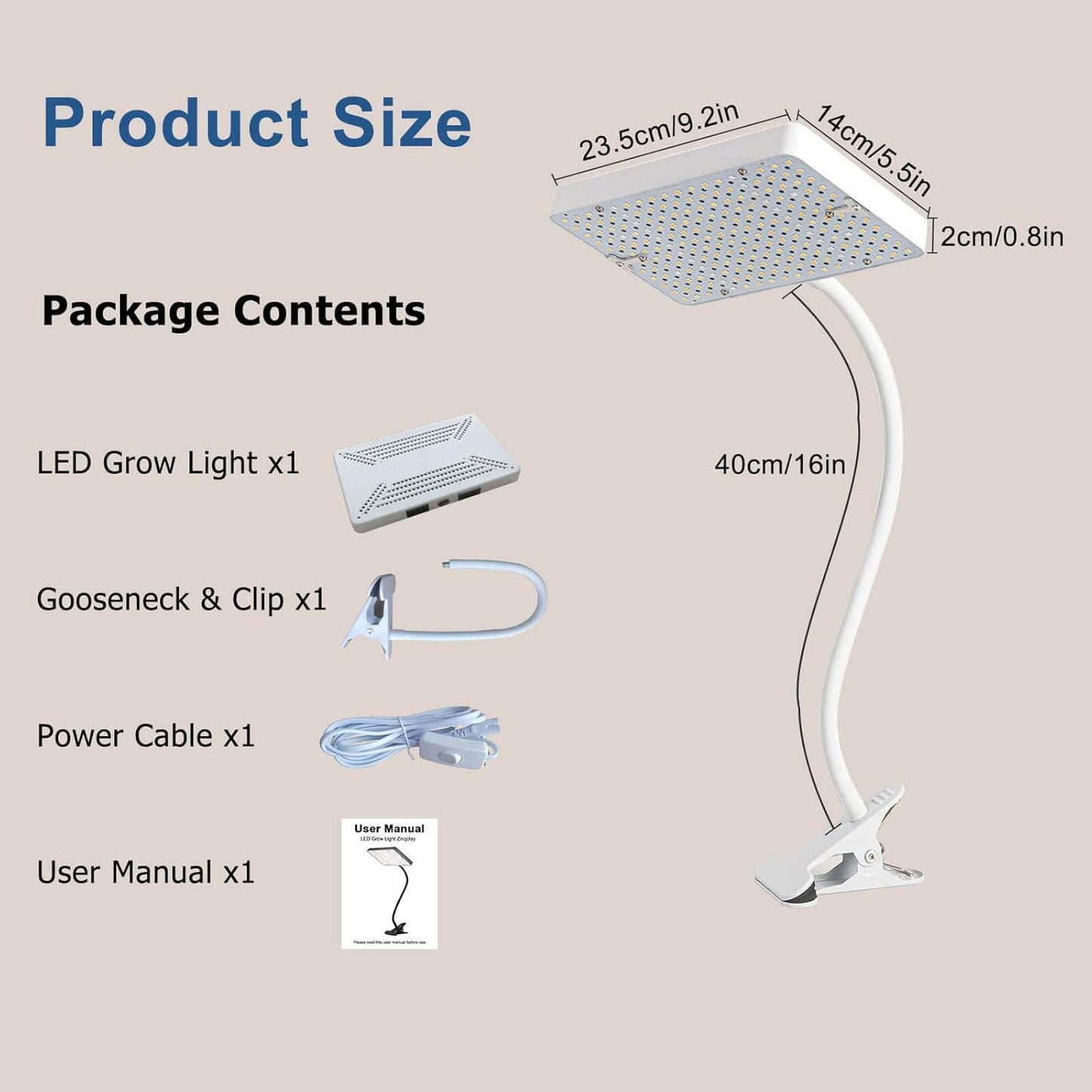 Clip Grow Light LED Full Spectrum UV IR, 25 Watt Veg Seed Starting Seedlings Bonsai Houseplant Plant Light, 2000 Lumen Brightest Grow Lights for Indoor Plants