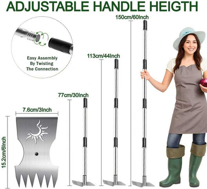 Weed Puller Tool with Long Handle, 60inch Manual Weeder Remover Tool, Stainless Steel 2 in 1 Hand Weed Rake for Gardening, Heavy Duty Uprooting Weeding Pull for Garden, Lawn,Yard, Patio