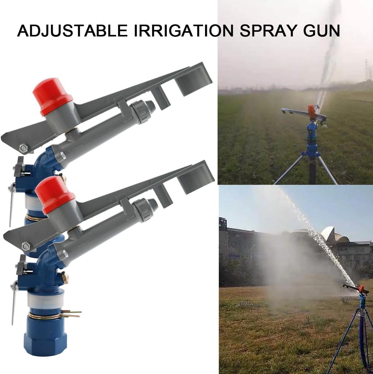 360 Degree Adjustable Sprinkler Gun 2Pcs, Large-Scale Industrial Sprinkler Irrigation Spray Gun Impact Spray for Farms Orchards Tea Gardens Forestry Wheat 1 Inch