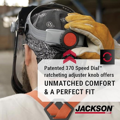 Jackson Safety Lightweight MAXVIEW Premium Face Shield - Mask with 370 Speed Dial Ratcheting Headgear, ANSI Z87.1, for Work, Grinding, Cutting - Uncoated - Clear Tint