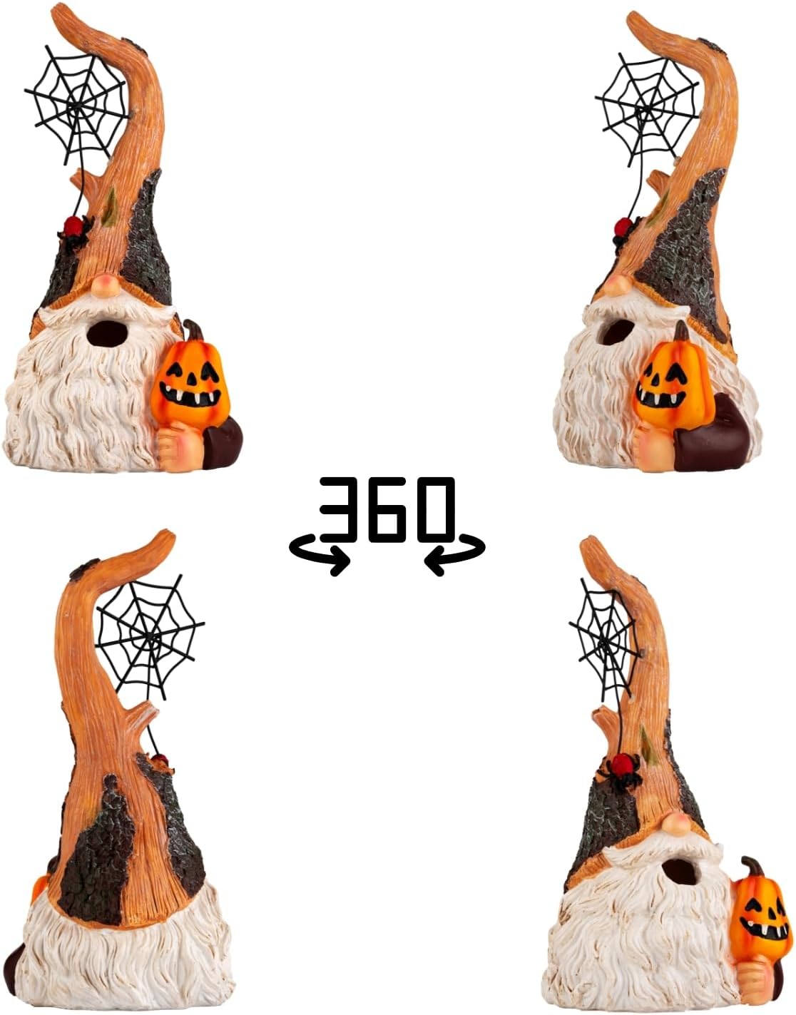 Halloween Gnomes Statue with Pumpkin and Spider Web, Resin Figurine for Yard, Porch, Lawn, Indoor – Fun Spooky Gift for Mom, Friends, Halloween Decor (No Light)