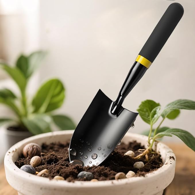 Garden Trowel - Metal Hand Shovel with Rubber Handle. This Garden Hand Trowel is Easy to use and Suitable for Soil Planting, Digging, transplanting and Outdoor Exploration Activities.