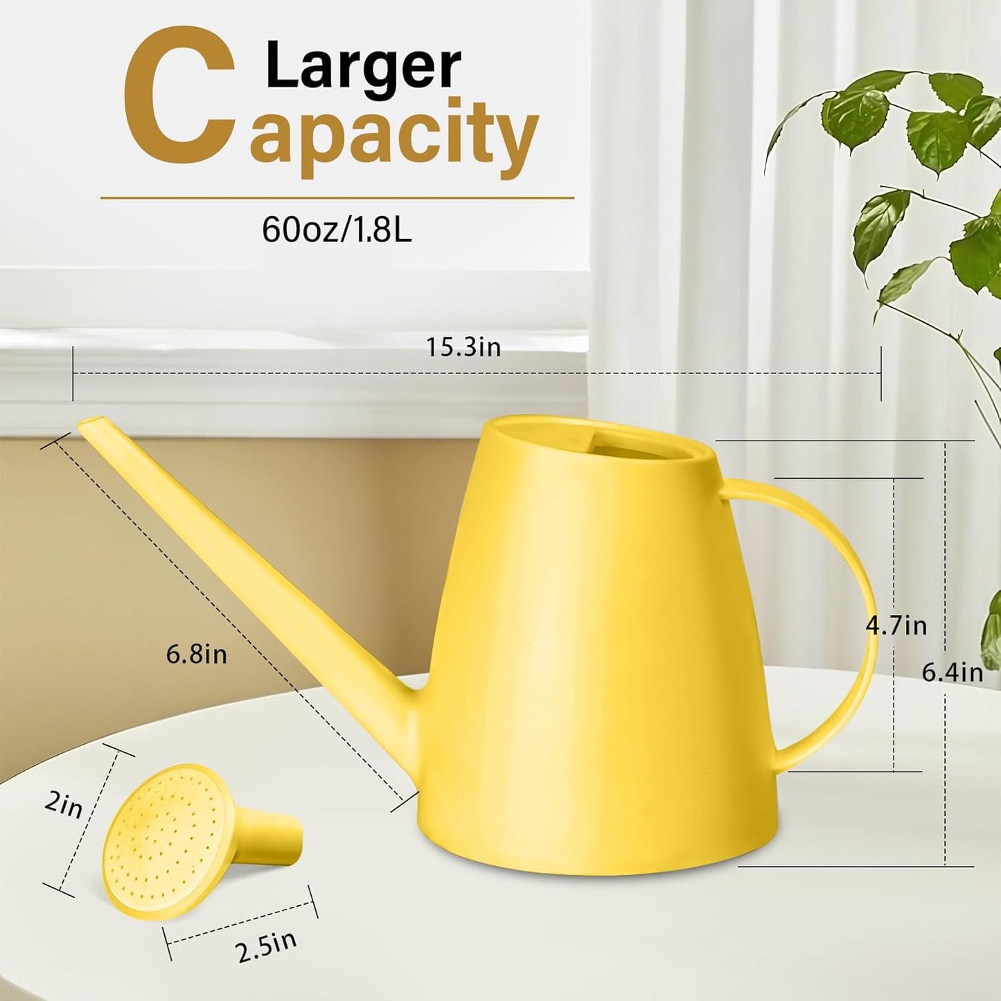 Plastic Watering Can - for Indoor and Outdoor House Plant Garden - with Long Spout - 1/2 Gallon - Yellow