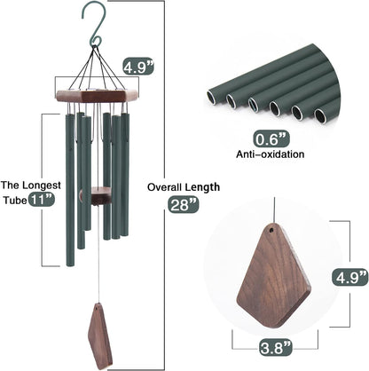 Small Green Wind Chimes for Outside, Tuned Soothing Melody, Sympathy Chimes for Mom/Housewarming, Outdoor Decoration
