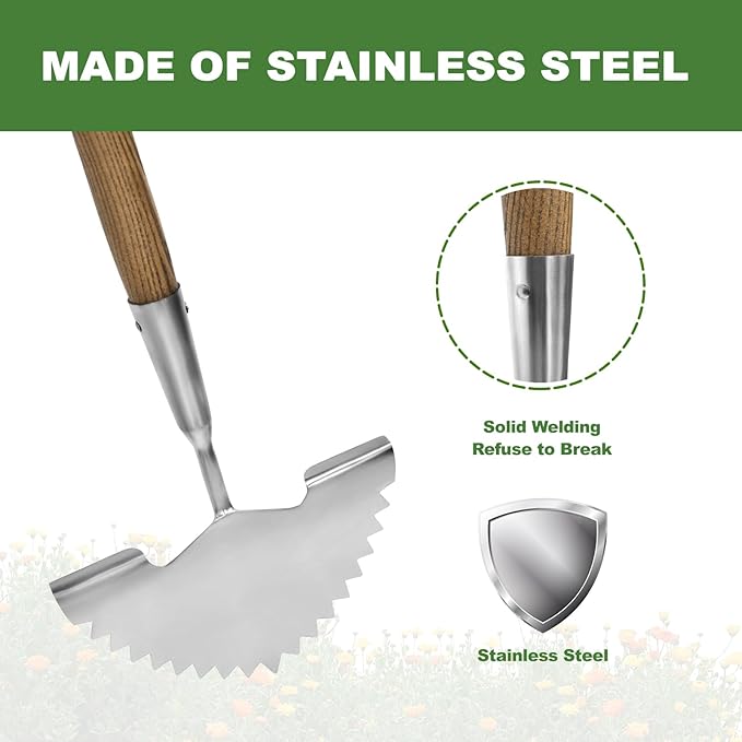Haliaeetus Manual Edger, 39.3'' Garden Edger with Serrated Edge for Easily Hacking Through Dirt and Weed, Hand Edger with T-Grip Offer Comfort and Control, Stainless Steel Lawn Edger Tool for Sidewalk