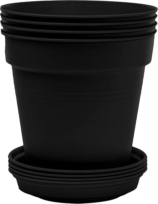 Mintra Home Garden Pots 4pk - Flowers, Herbs, Plants, Indoor, Outdoor, Colorful, Wholesale, Bulk (Black, 17cm Diameter (6.6in))