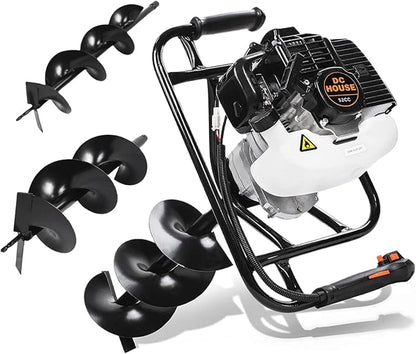 DC HOUSE 52cc 1800W Gas Powered Earth Auger EPA Certified Post Hole Digger, with 2 Drill Bits 6" 10", Mixing Ratio 30:1, for Fence, Farmland and Garden