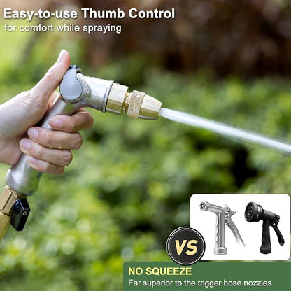 FANHAO Professional Heavy Duty Garden Hose Nozzle, 100% Metal Thumb Control Water Nozzle with Brass Tip, High Pressure Adjustable Water Hose Sprayer for Lawn & Plant Watering, Car & Pet Washing