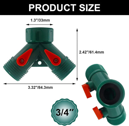 6 Pcs 2 Way Hose Adapter Y Valve Garden Hose Connector Non Rust Spigot Faucet Adapter, 3/4 Garden Hose Y Connectors Plastic Hose Splitter with Faucet Watering Shut Off Valves (Green)