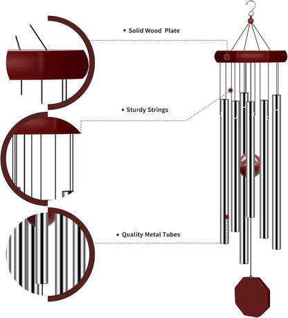 Memorial Wind Chimes Outdoor Large Deep Tone, Sympathy Wind-Chime Personalized with 6 Tuned Tubes, Elegant Chime for Garden Patio Balcony and Home