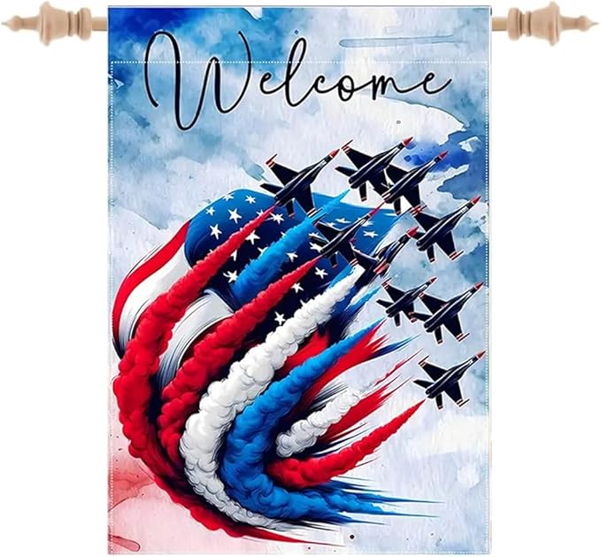 Patriotic Garden Flag 12x18 Inch Double Sided Outside, USA 4th of July Memorial Day Independence Day Watercolor Yard Outdoor Decoration(Fighter jet)